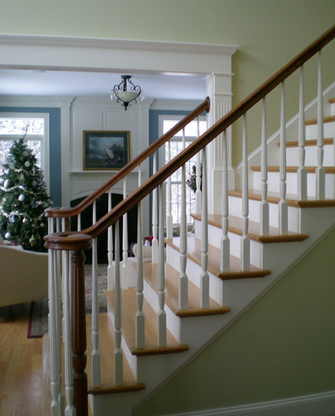 Cherry Volute Cherry Treads Center Entryway Stairs